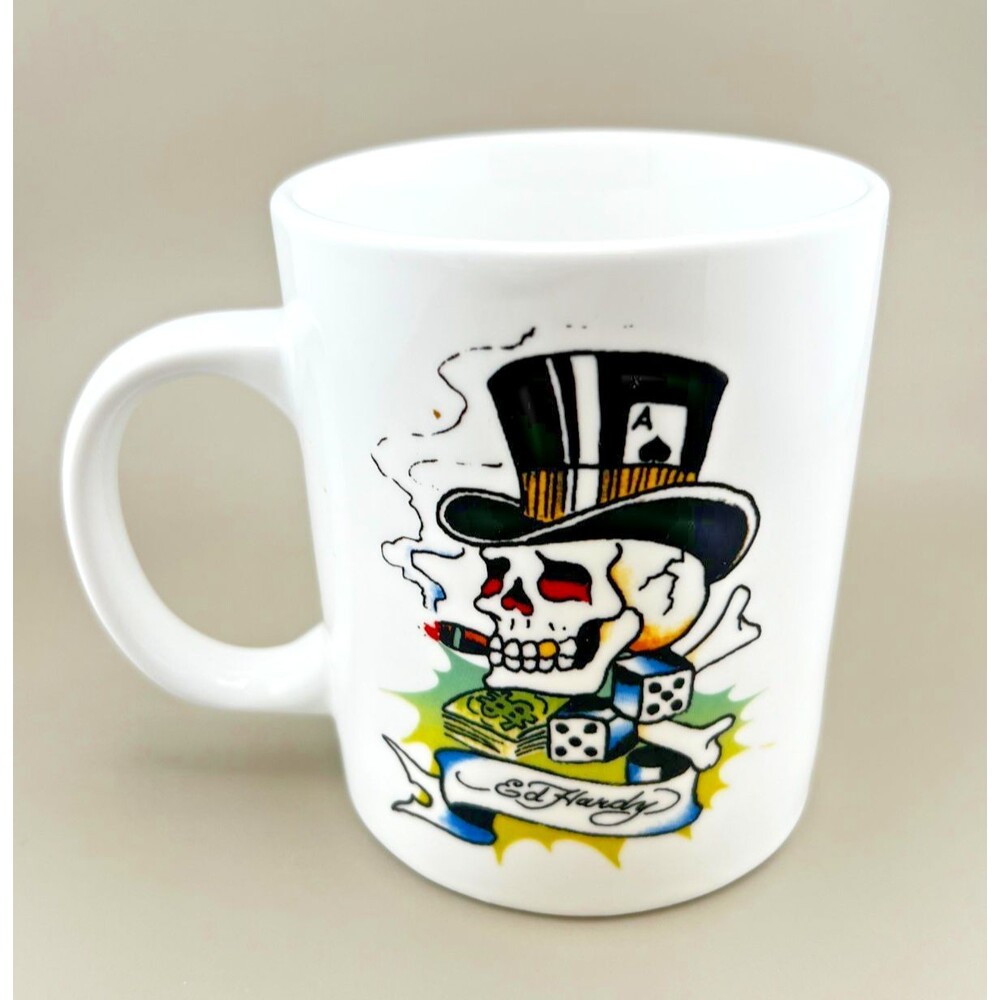 Ed Hardy Ceramic Coffee Mug 16 oz Tattoo Art Gambling Poker Skull New York City